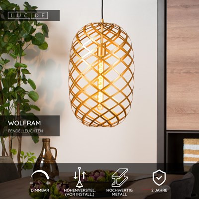 Lucide WOLFRAM - Pendelleuchten - Ø 32 cm - 1xE27 - Mattes Gold / Messing